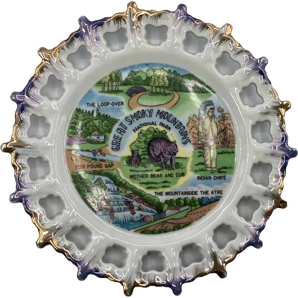 Vintage SMOKY MOUNTAINS Collectible Souvenir Travel Memorabilia Plate Wall Decor